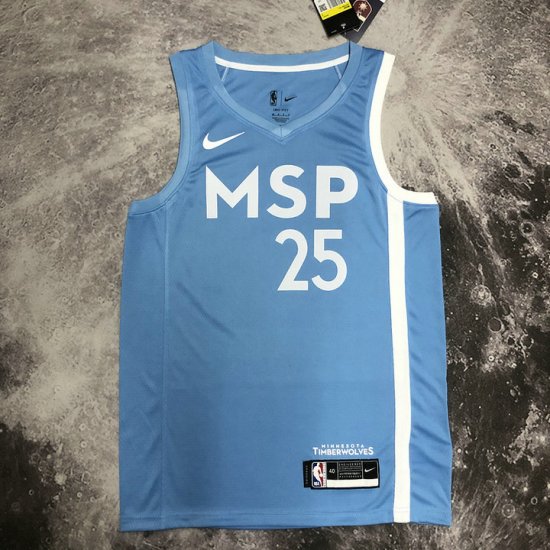 NBA 25 Rose Timberwolves 2020 city Maillot bleu imprimé